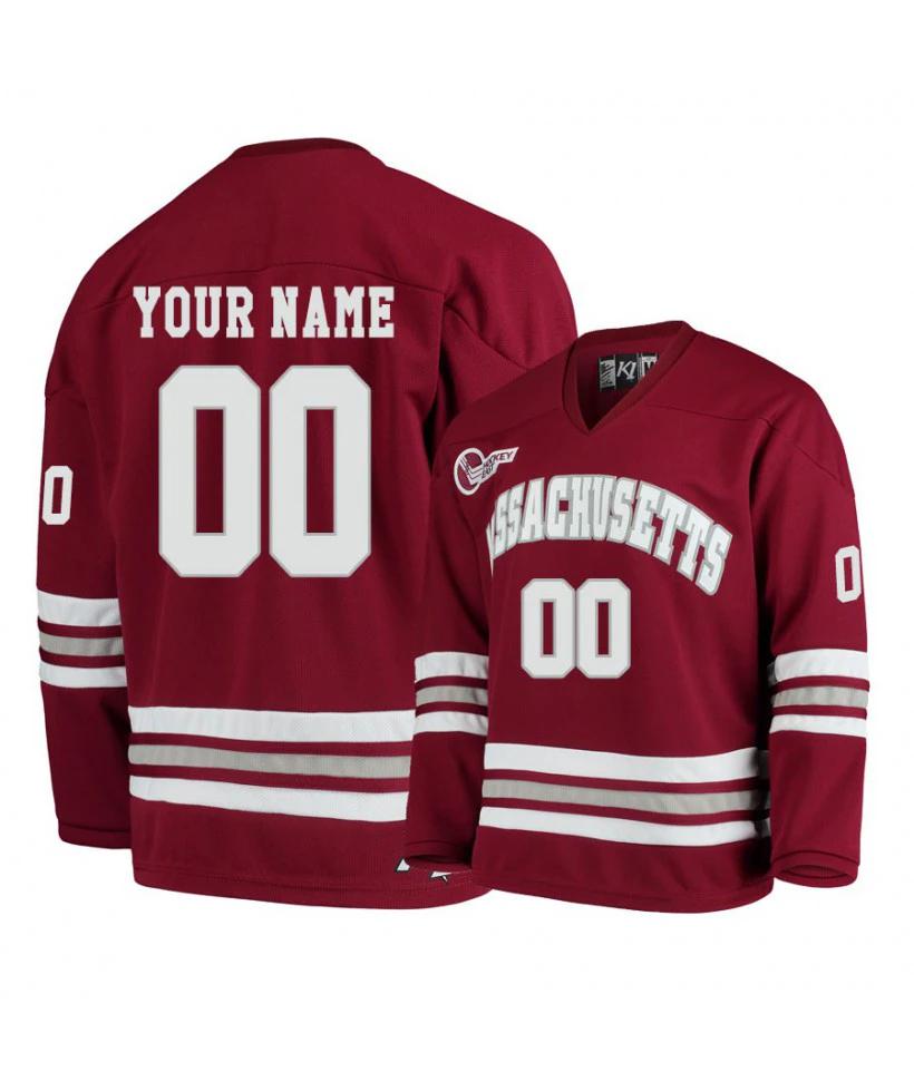 Men's Massachusetts Minutemen Red Custom Hockey Jersey by Hockey David