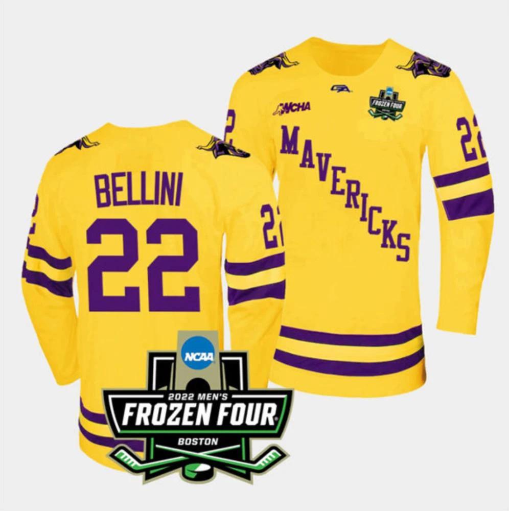 Men's Massachusetts Minutemen #22 Steven Bellini Hockey All Stitched Gold Jersey by Hockey David