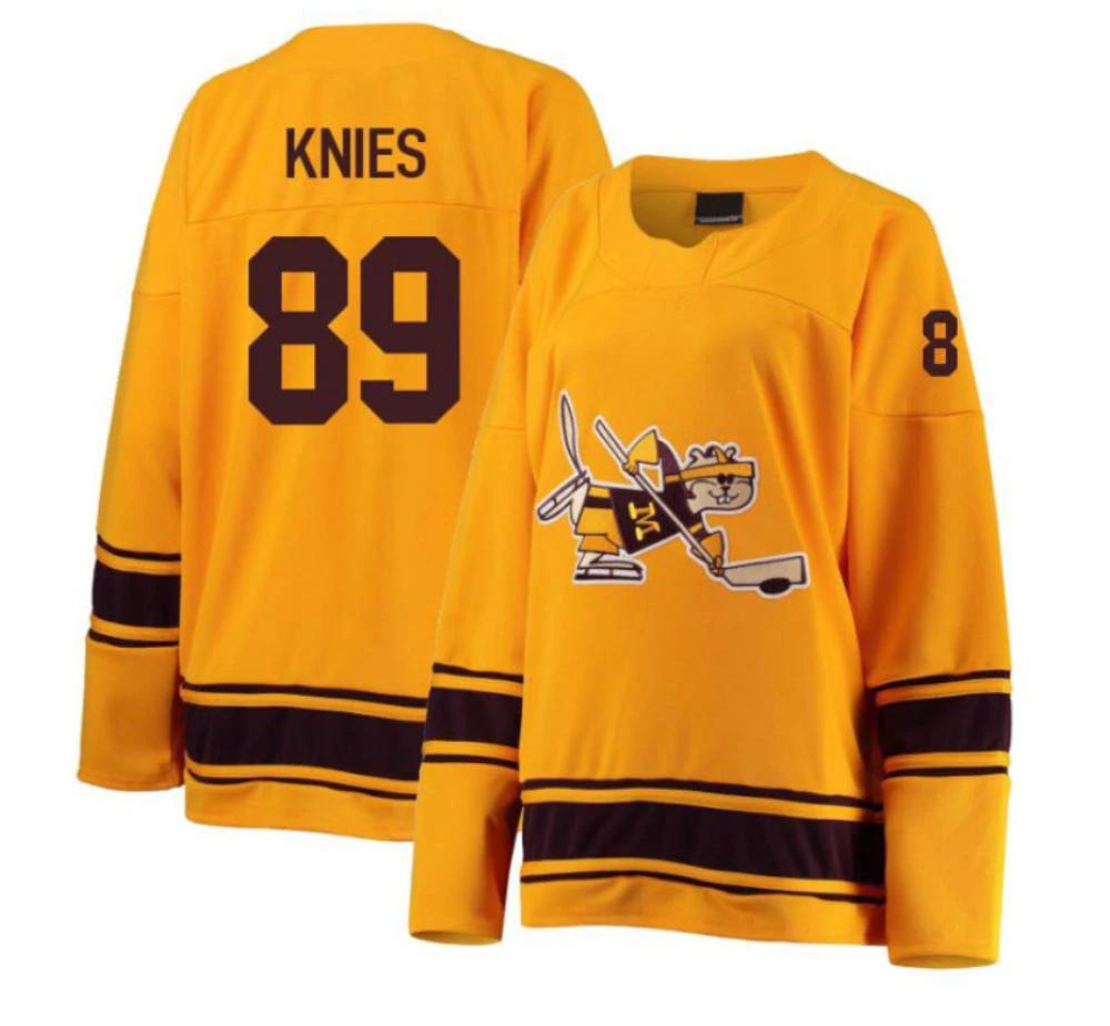 Men's Matthew Knies #89 Minnesota Golden Gophers Hockey Stitched Jersey Gold by Hockey David