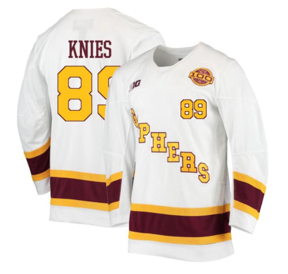 Men's Matthew Knies #89 Minnesota Golden Gophers Hockey Stitched White Jersey by Hockey David