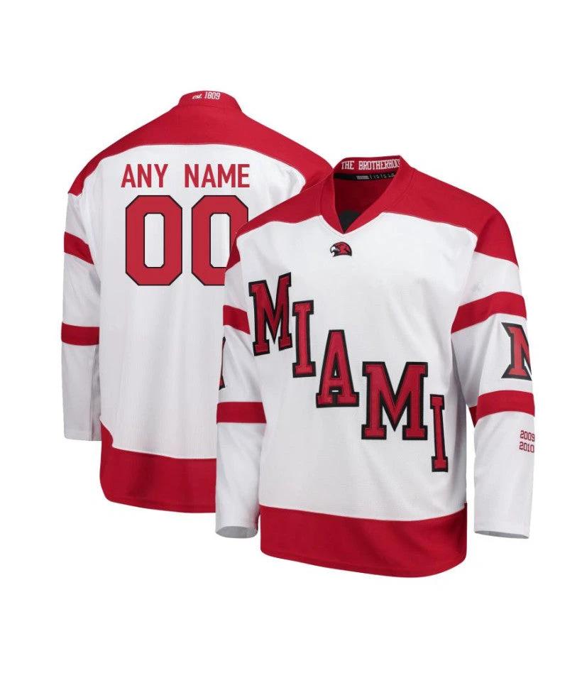 Men's Miami RedHawks Custom White Hockey Jersey by Hockey David