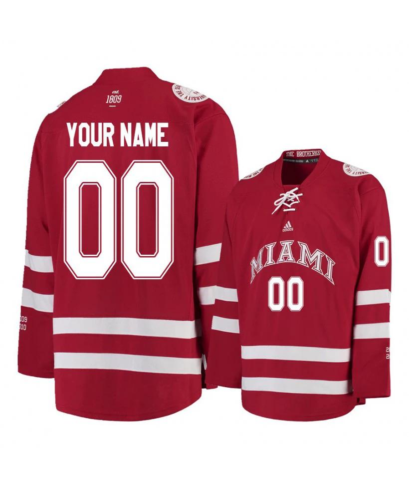 Men's Miami University RedHawks Red Custom Hockey Jersey by Hockey David