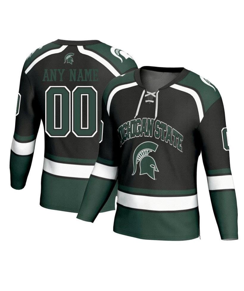 Men's Michigan State Spartans Custom Black Fashion Hockey Jersey by Hockey David