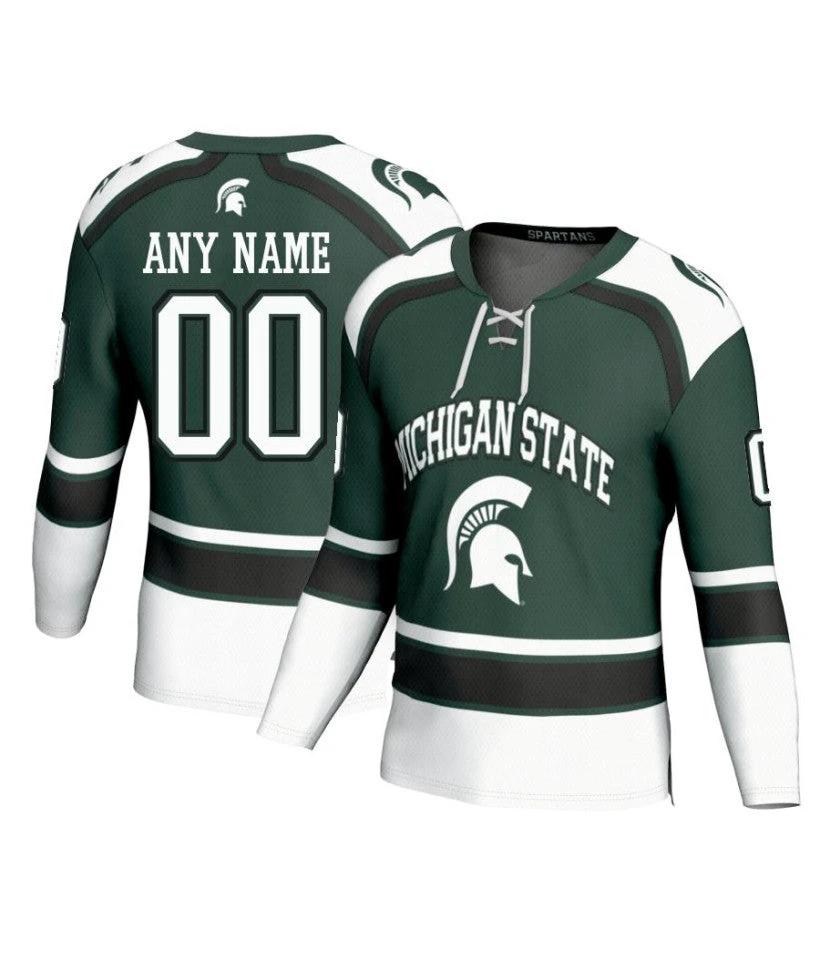 Men's Michigan State Spartans Custom Green Fashion Hockey Jersey by Hockey David