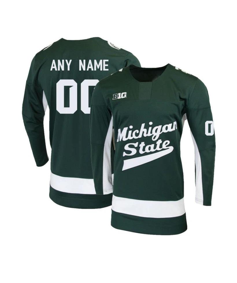 Men's Michigan State Spartans Custom Green Hockey Jersey by Hockey David