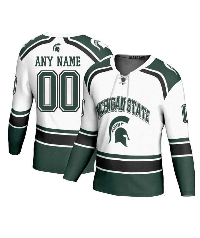 Men's Michigan State Spartans Custom White Fashion Hockey Jersey by Hockey David