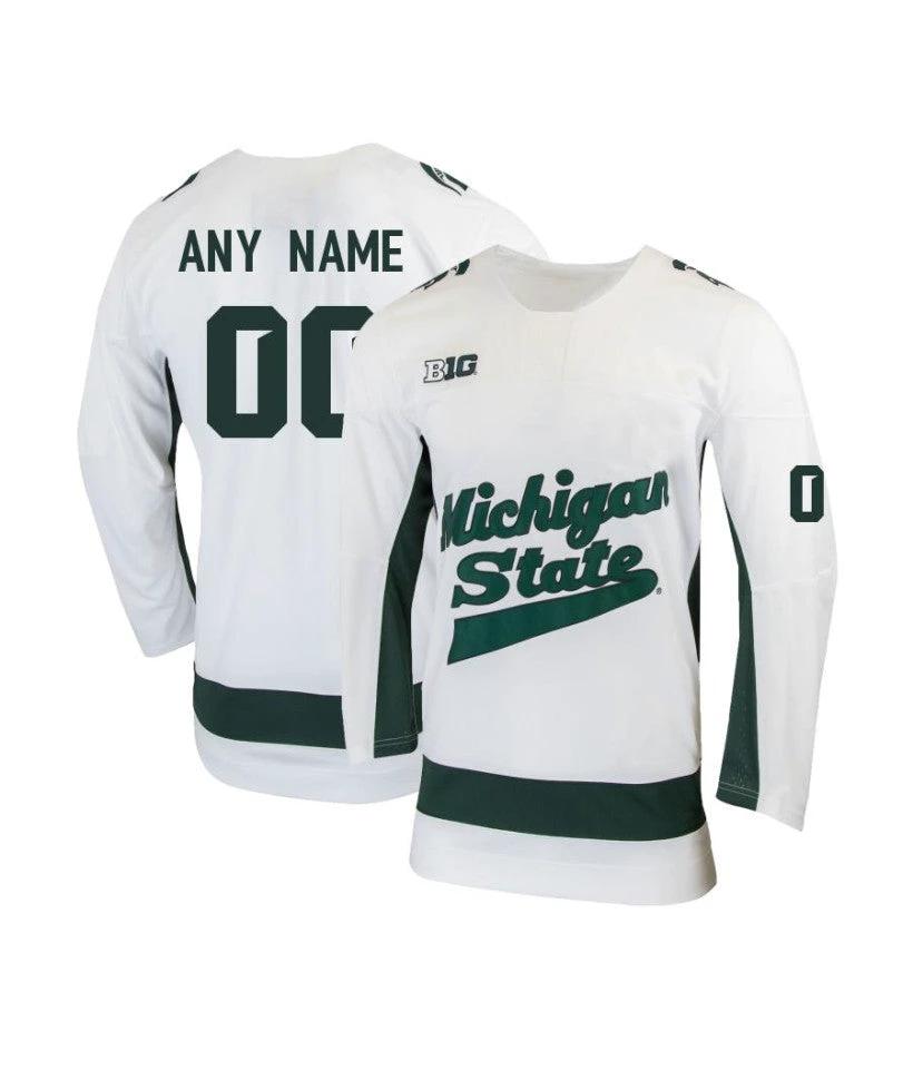 Men's Michigan State Spartans Custom White Hockey Jersey by Hockey David