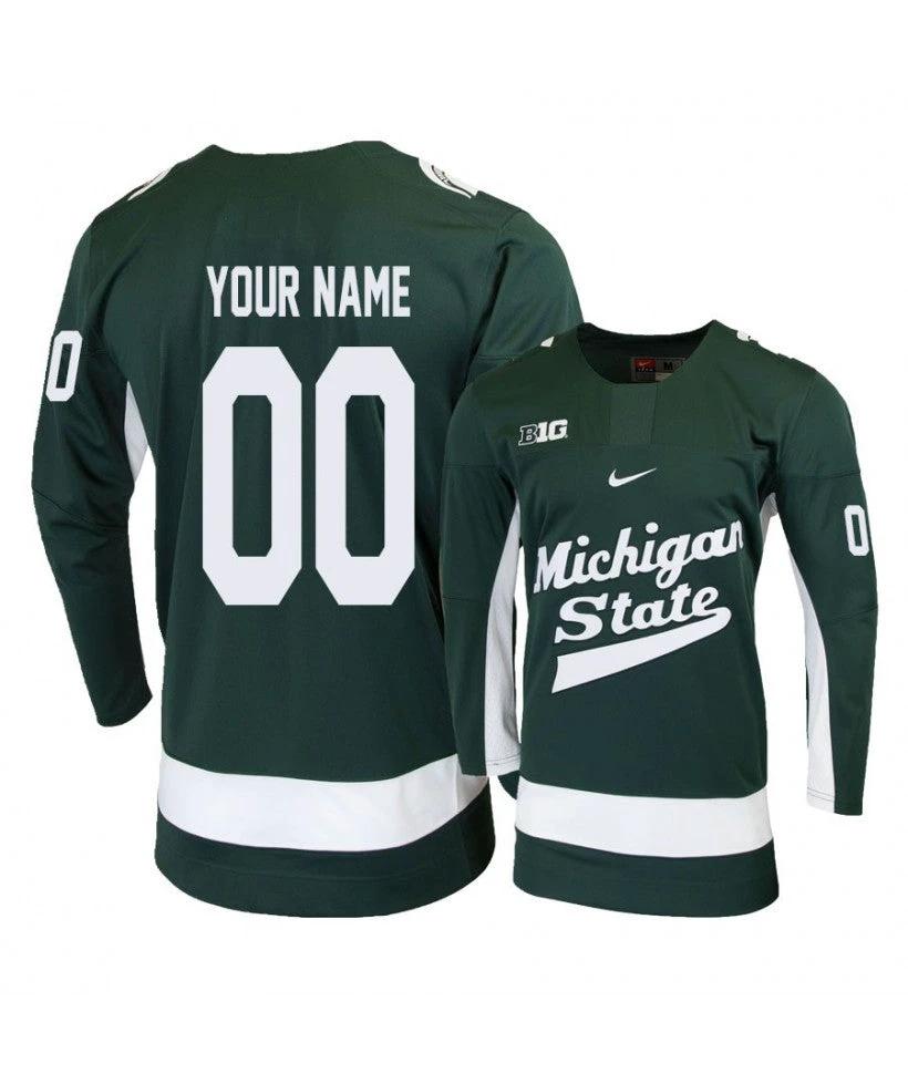 Men's Michigan State Spartans Green Custom Hockey Jersey by Hockey David
