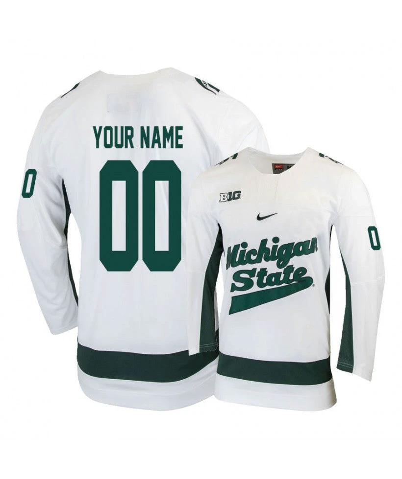 Men's Michigan State Spartans White Custom Hockey Jersey by Hockey David