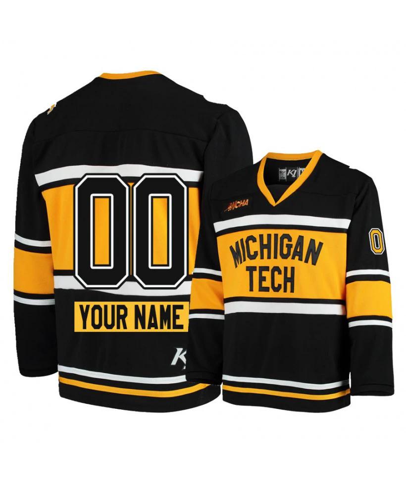 Men's Michigan Tech Huskies Black Custom Hockey Jersey by Hockey David