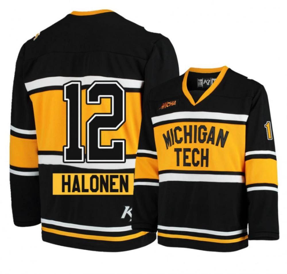 Men's Michigan Tech Huskies #12 Brian Halonen Hockey All Stitched Black Jersey by Hockey David