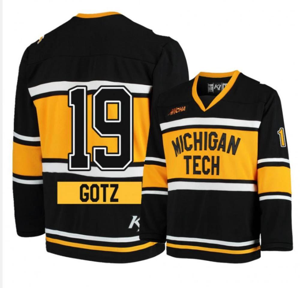 Men's Michigan Tech Huskies #19 Eric Gotz Hockey All Stitched Black Jersey by Hockey David