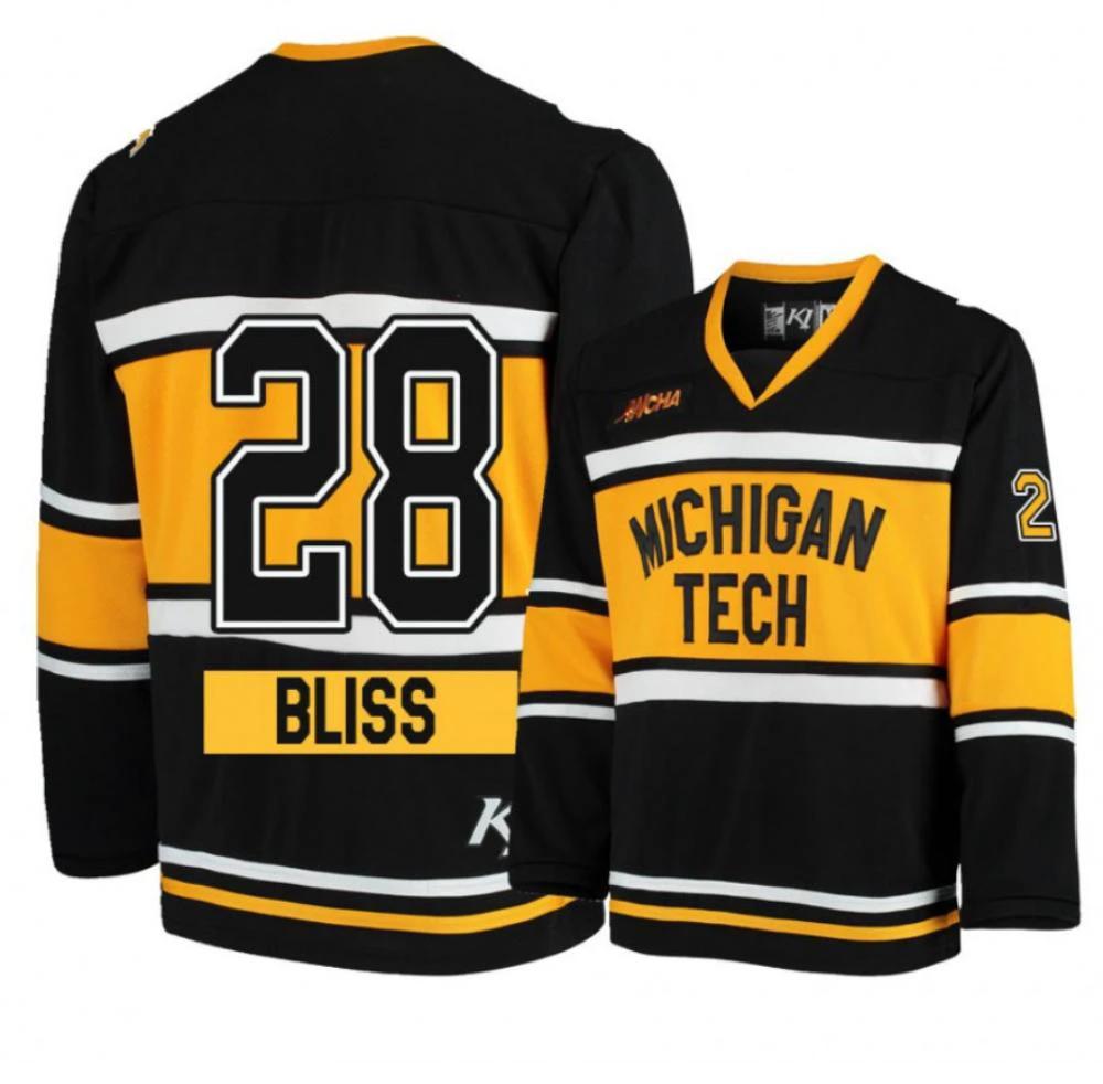 Men's Michigan Tech Huskies #28 Trenton Bliss Hockey All Stitched Black Jersey by Hockey David
