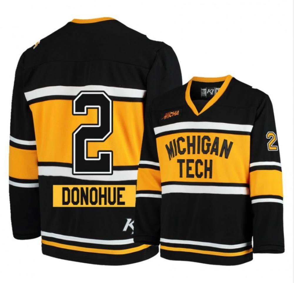 Men's Michigan Tech Huskies #2 Seamus Donohue Hockey All Stitched Black Jersey by Hockey David