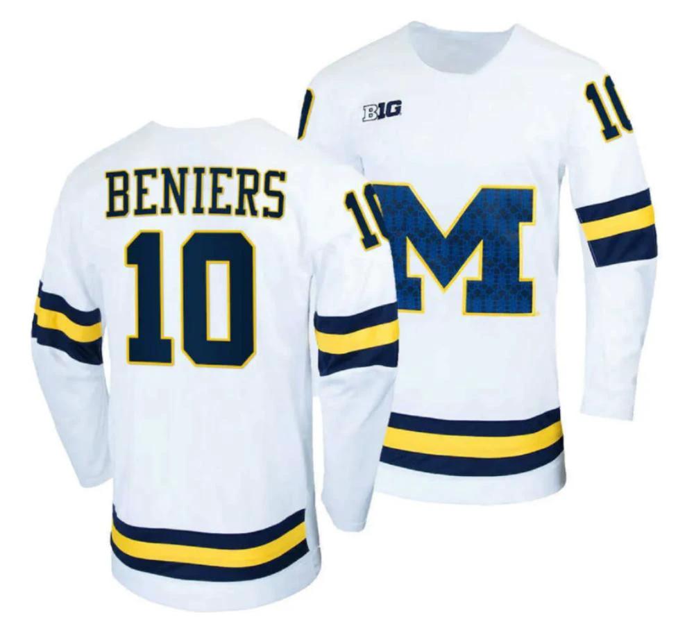 Men's Michigan Wolverines Beniers #10 College Hockey Stitched White Jersey by Hockey David