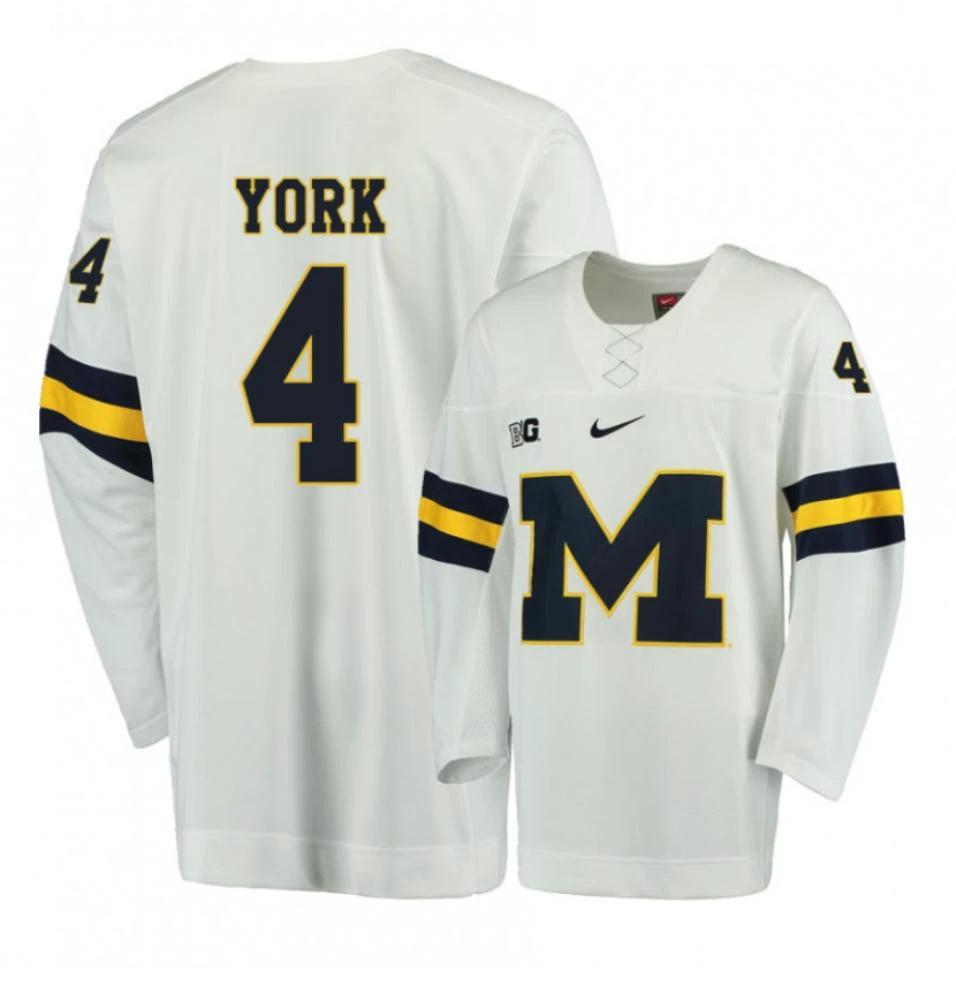 Men's Michigan Wolverines Cameron York #4 College Hockey Stitched White Jersey by Hockey David