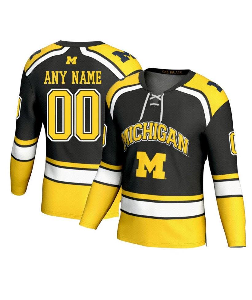 Men's Michigan Wolverines Custom Black Fashion Hockey Jersey by Hockey David