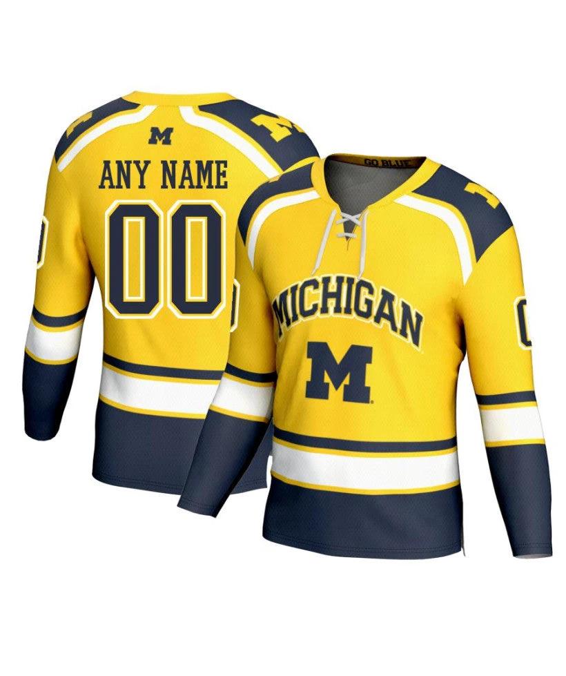 Men's Michigan Wolverines Custom Maize Fashion Hockey Jersey by Hockey David