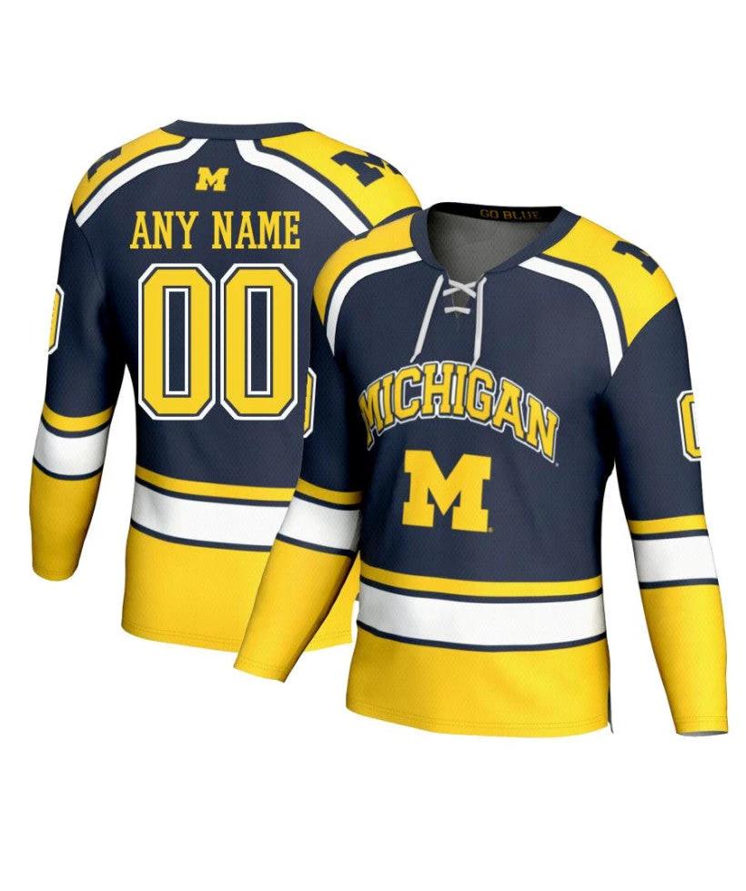 Men's Michigan Wolverines Custom Navy Fashion Hockey Jersey by Hockey David