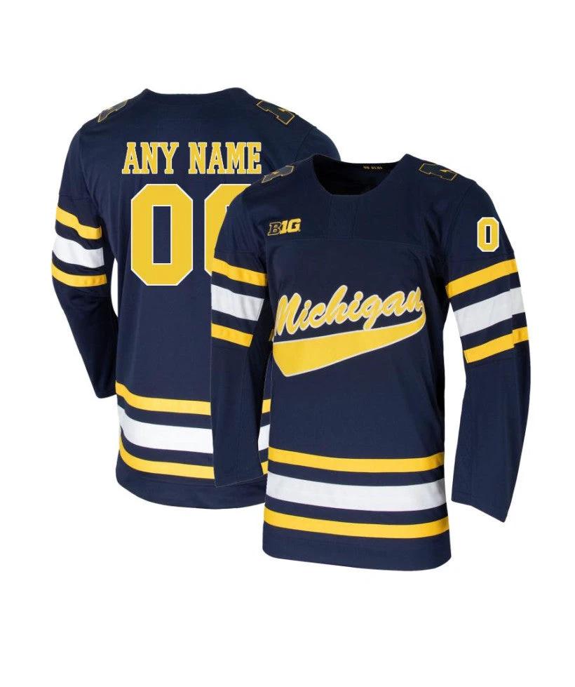 Men's Michigan Wolverines Custom Navy Hockey Jersey by Hockey David