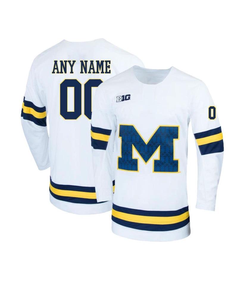Men's Michigan Wolverines Custom White Hockey Jersey by Hockey David