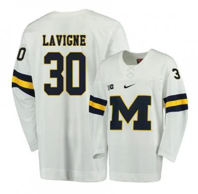 Men's Michigan Wolverines H. Lavigne #30 College Hockey Stitched White Jersey by Hockey David