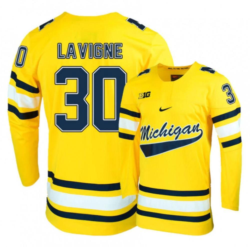 Men's Michigan Wolverines Hayden Lavigne #30 College Hockey Stitched Gold Jersey by Hockey David