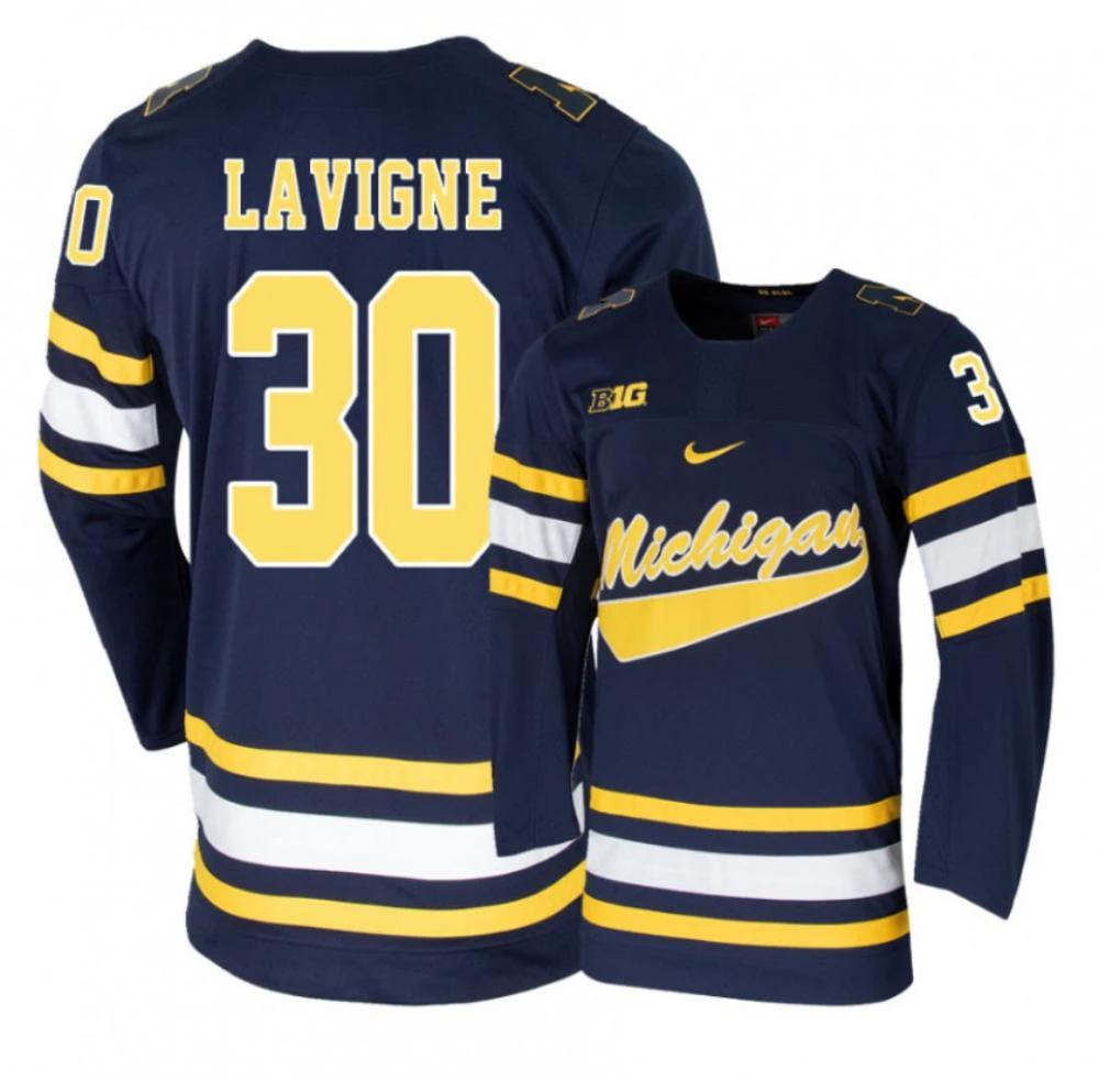 Men's Michigan Wolverines Hayden Lavigne #30 College Hockey Stitched Navy Jersey by Hockey David