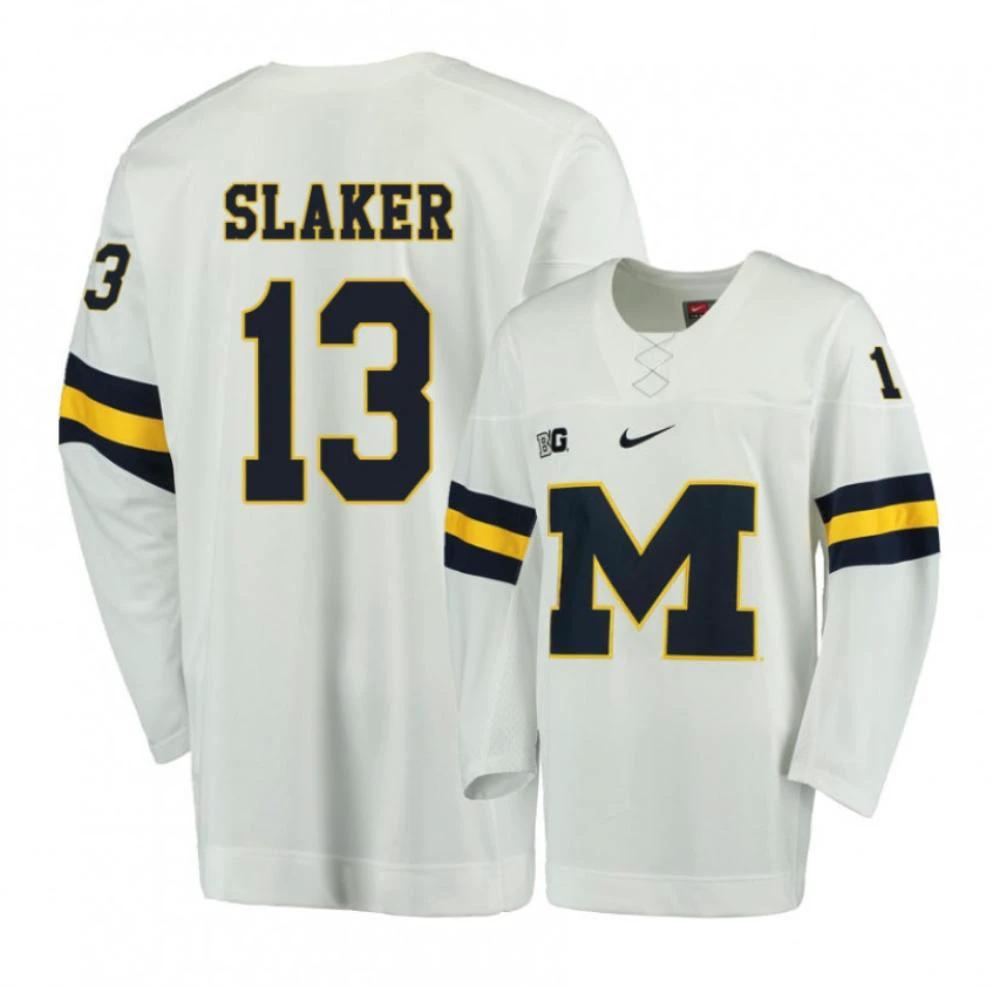 Men's Michigan Wolverines Jake Slaker #13 College Hockey Stitched White Jersey by Hockey David