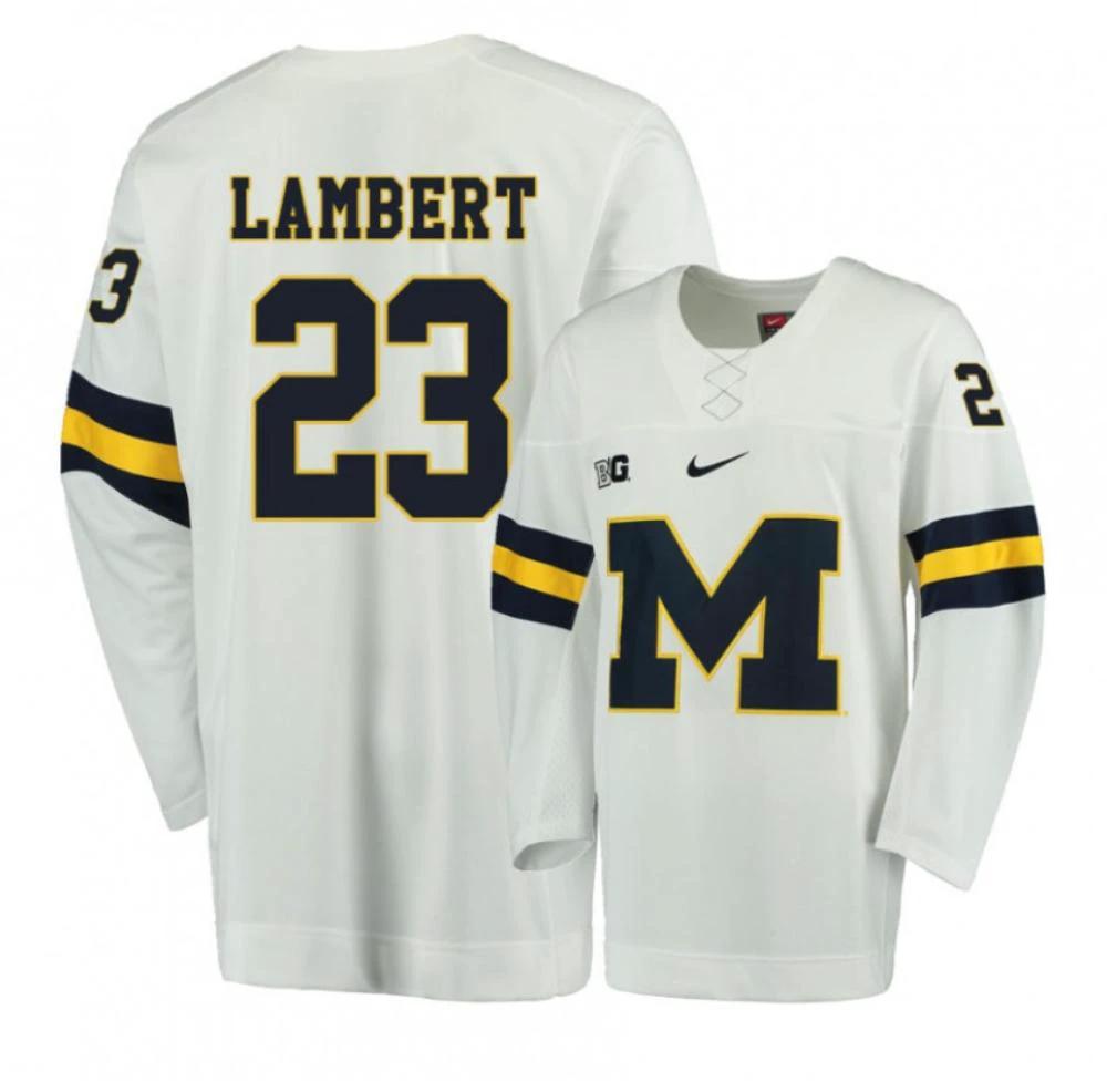 Men's Michigan Wolverines Jimmy Lambert #23 College Hockey Stitched White Jersey by Hockey David
