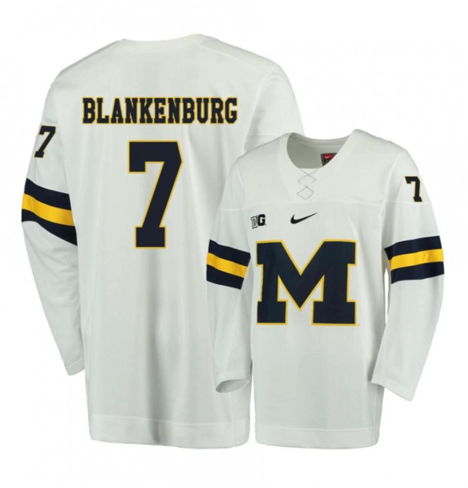 Men's Michigan Wolverines N. Blankenburg #7 College Hockey Stitched White Jersey by Hockey David
