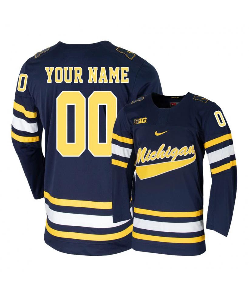 Men's Michigan Wolverines Navy Blue Custom Hockey Jersey by Hockey David