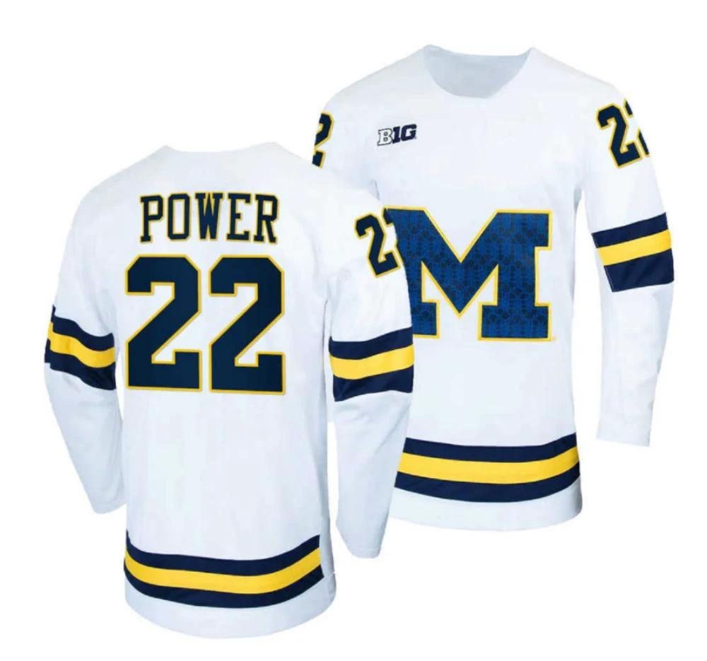 Men's Michigan Wolverines Power #22 College Hockey Stitched White Jersey by Hockey David
