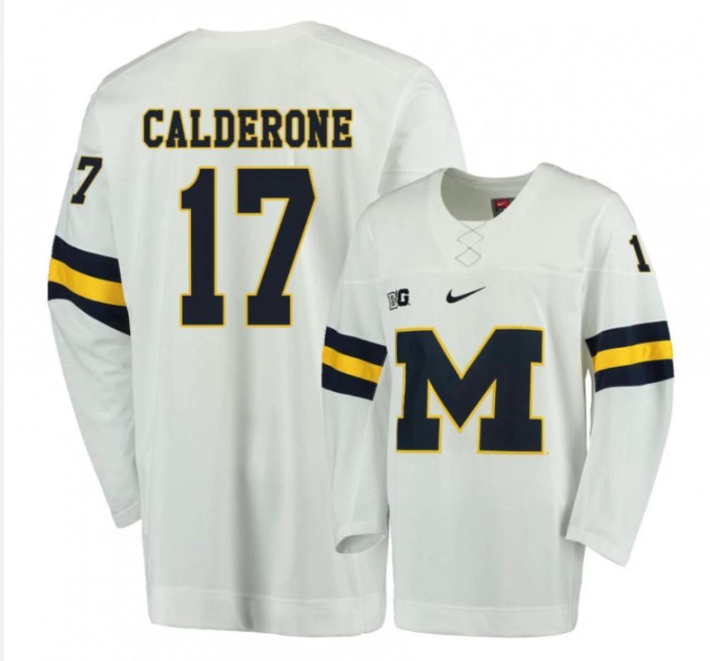 Men's Michigan Wolverines Tony Calderone #17 NCAA Hockey Stitched White Jersey by Hockey David