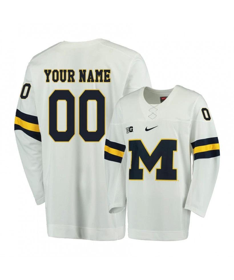 Men's Michigan Wolverines White Custom Hockey Jersey by Hockey David