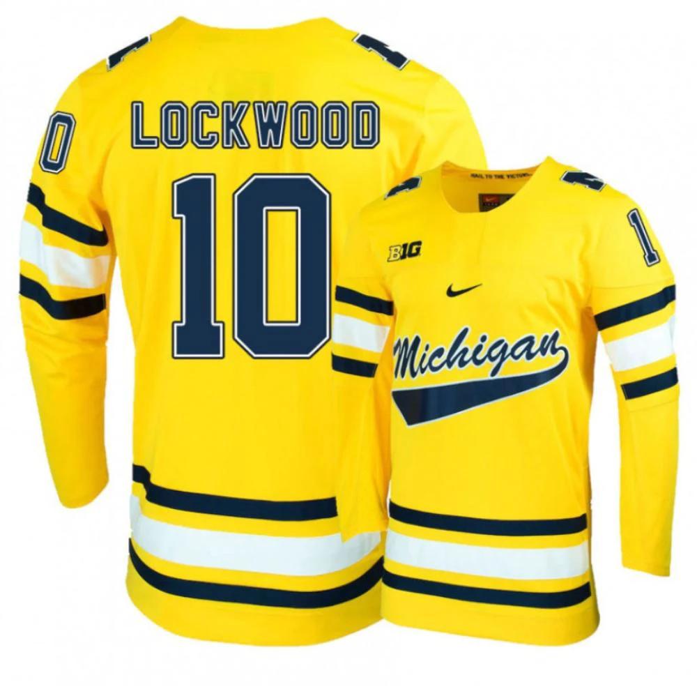 Men's Michigan Wolverines Will Lockwood #10 College Hockey Stitched Gold Jersey by Hockey David