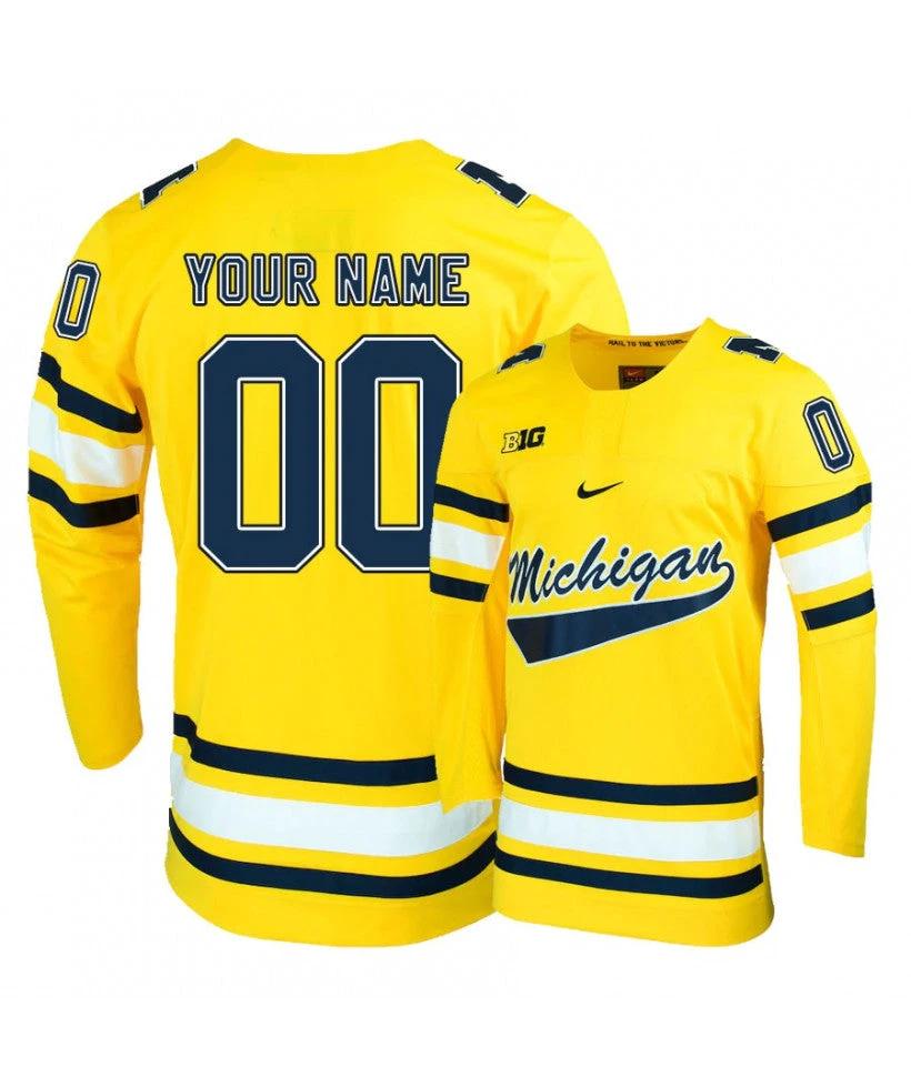 Men's Michigan Wolverines Yellow Custom Hockey Jersey by Hockey David