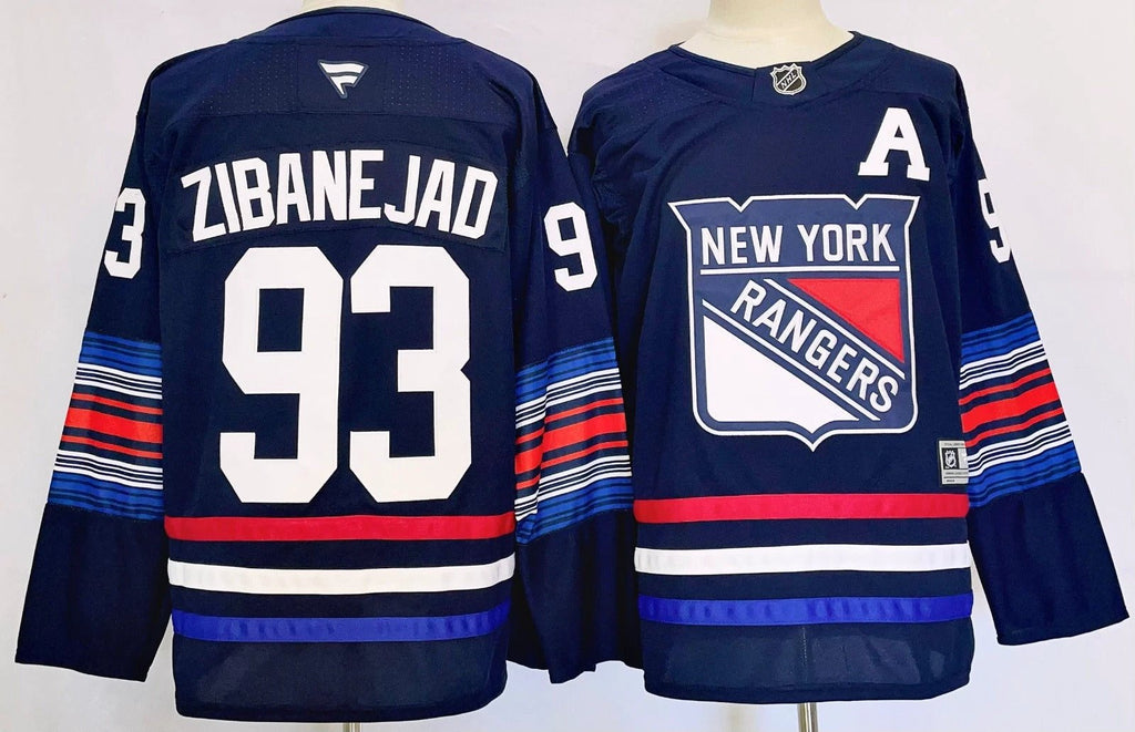 Men’s Mika Zibanejad Jersey #93 New York Rangers Navy Alternate Stitched by Hockey David
