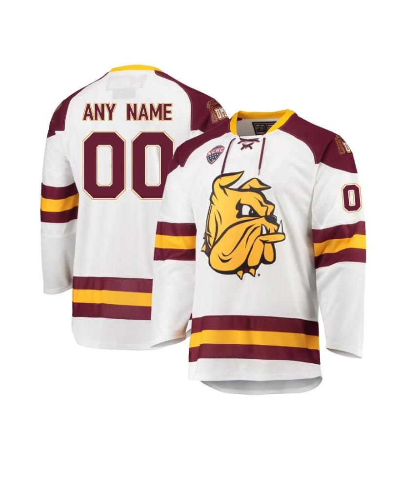 Men's Minnesota Duluth Bulldogs Custom White Hockey Jersey by Hockey David