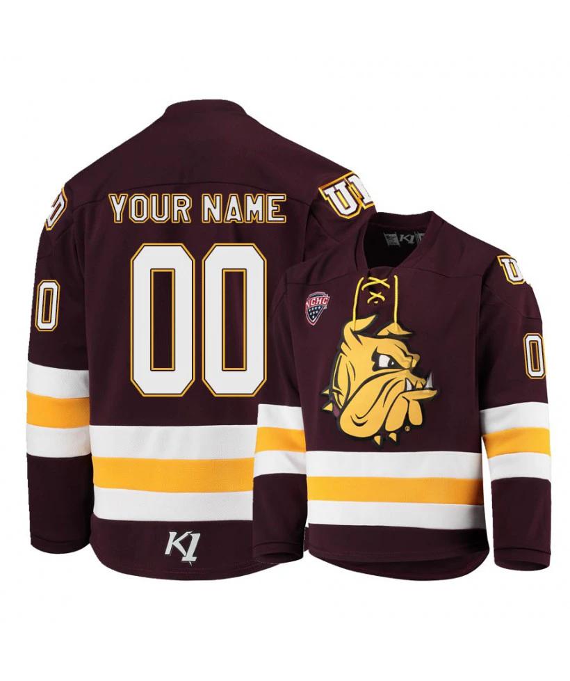 Men's Minnesota Duluth Bulldogs Red Custom Hockey Jersey by Hockey David