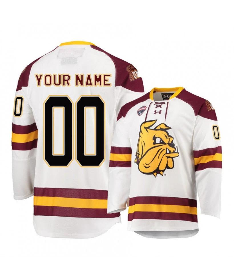 Men's Minnesota Duluth Bulldogs White Custom Hockey Jersey by Hockey David