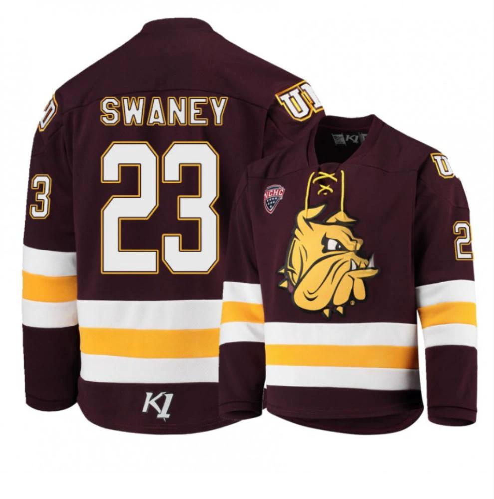Men's Minnesota Duluth Bulldogs #23 Nick Swaney Hockey Stitched Maroon Jersey by Hockey David