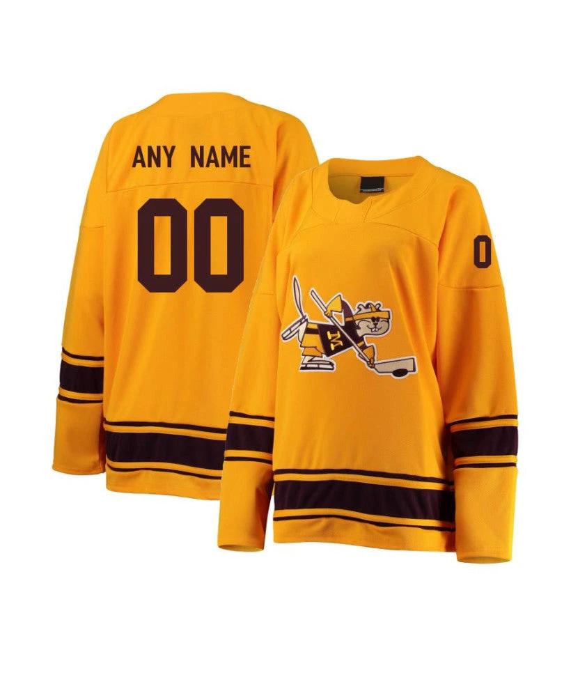 Men's Minnesota Golden Gophers Custom Gold 25th Anniversary Hockey Jersey by Hockey David