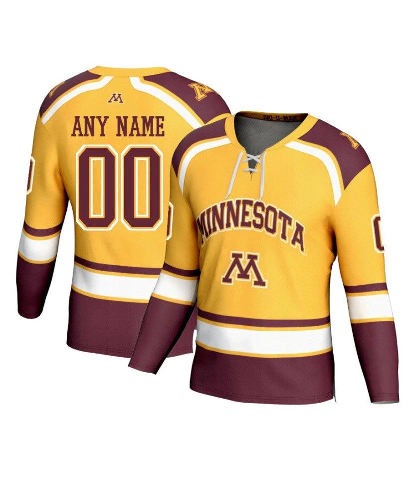 Men's Minnesota Golden Gophers Custom Gold Fashion Hockey Jersey by Hockey David