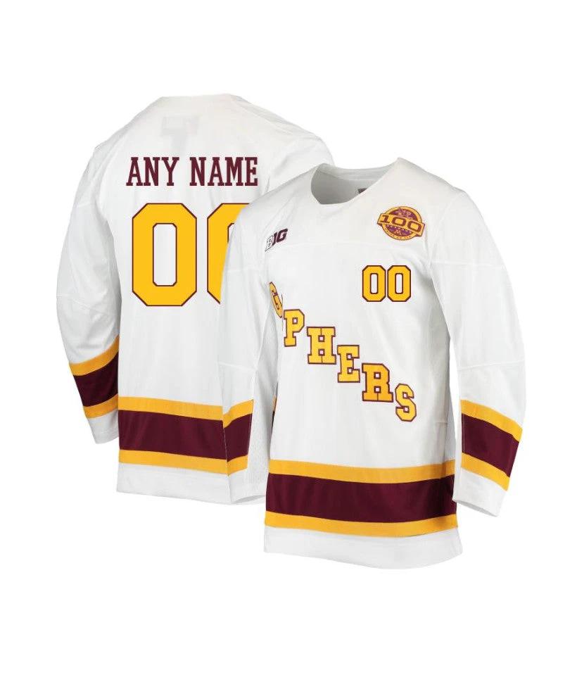 Men's Minnesota Golden Gophers Custom White 100 Seasons Hockey Jersey by Hockey David