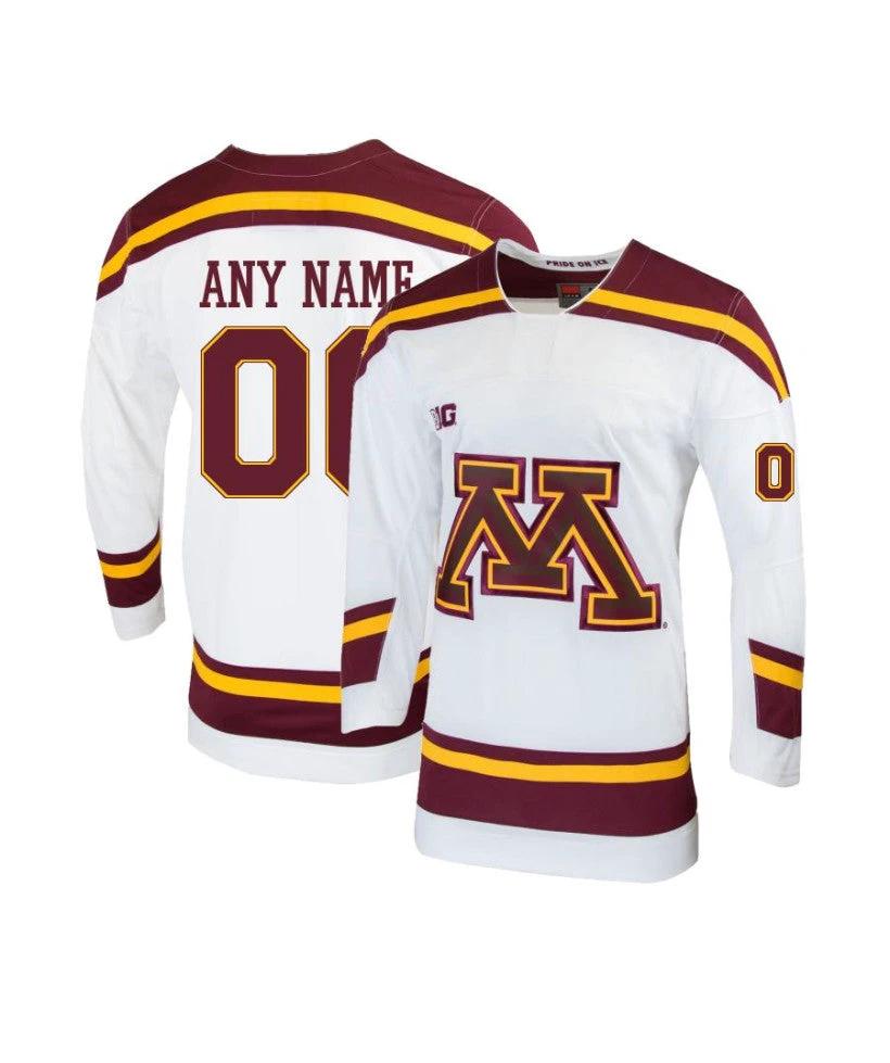 Men's Minnesota Golden Gophers Custom White Hockey Jersey by Hockey David