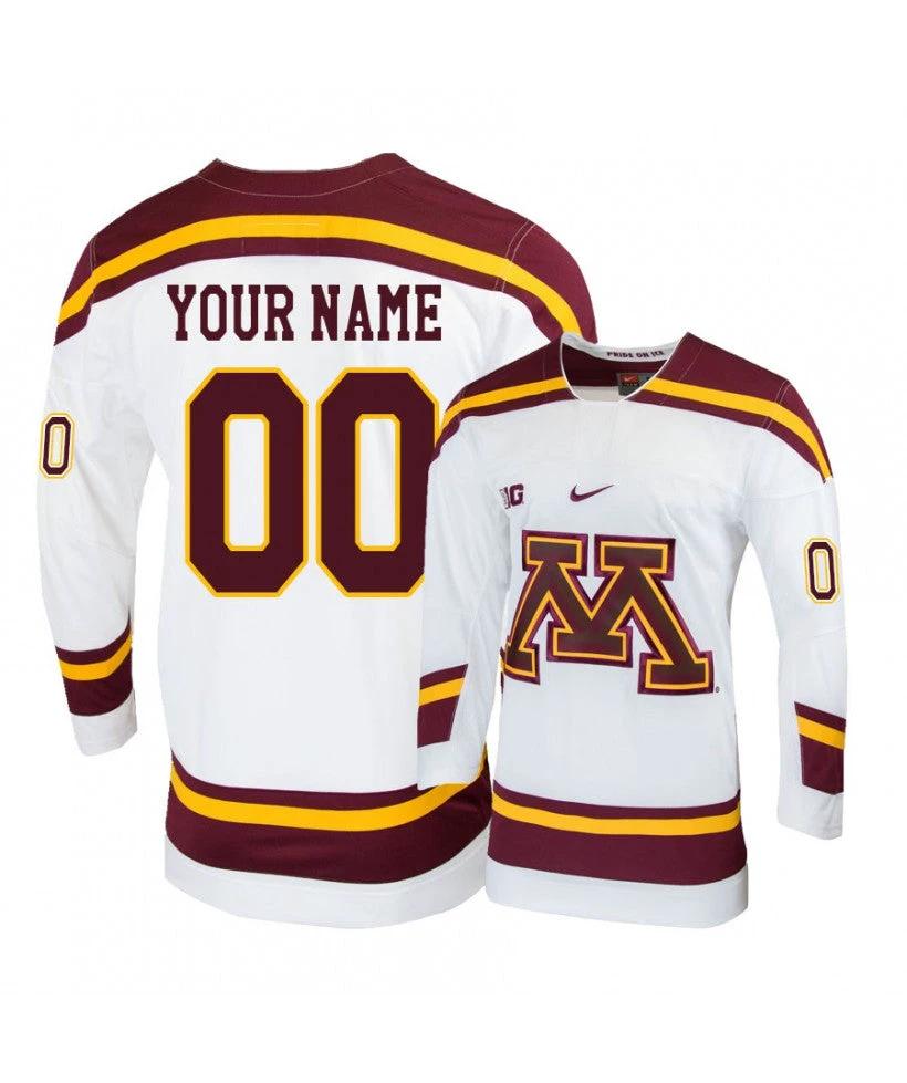 Men's Minnesota Golden Gophers White Custom Hockey Jersey by Hockey David