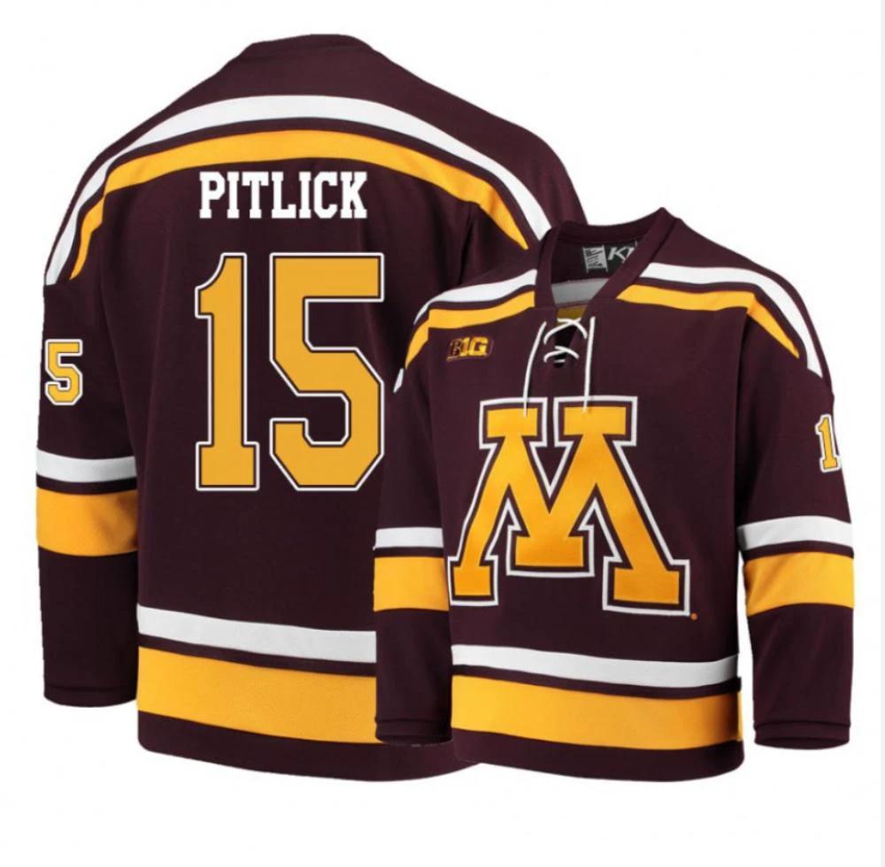 Men's Minnesota Golden Gophers #15 Rem Pitlick Hockey All Stitched Maroon Jersey by Hockey David