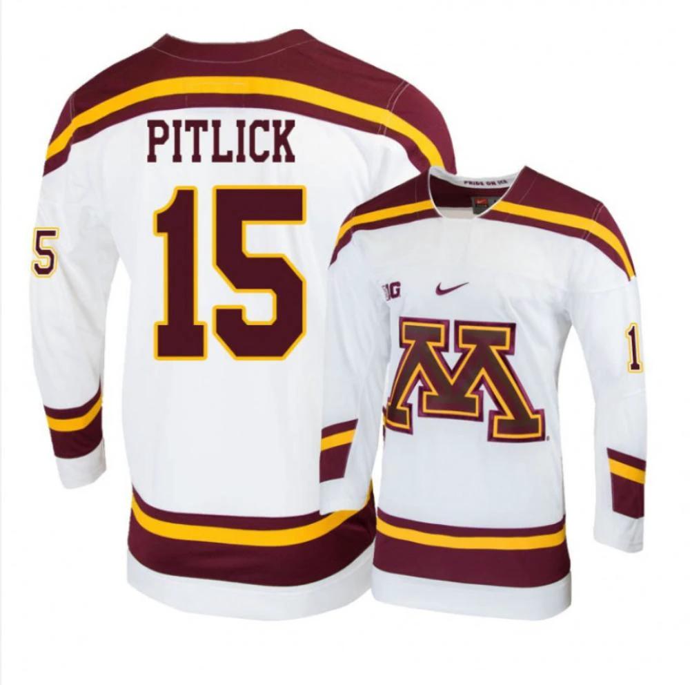 Men's Minnesota Golden Gophers #15 Rem Pitlick Hockey All Stitched White Jersey by Hockey David