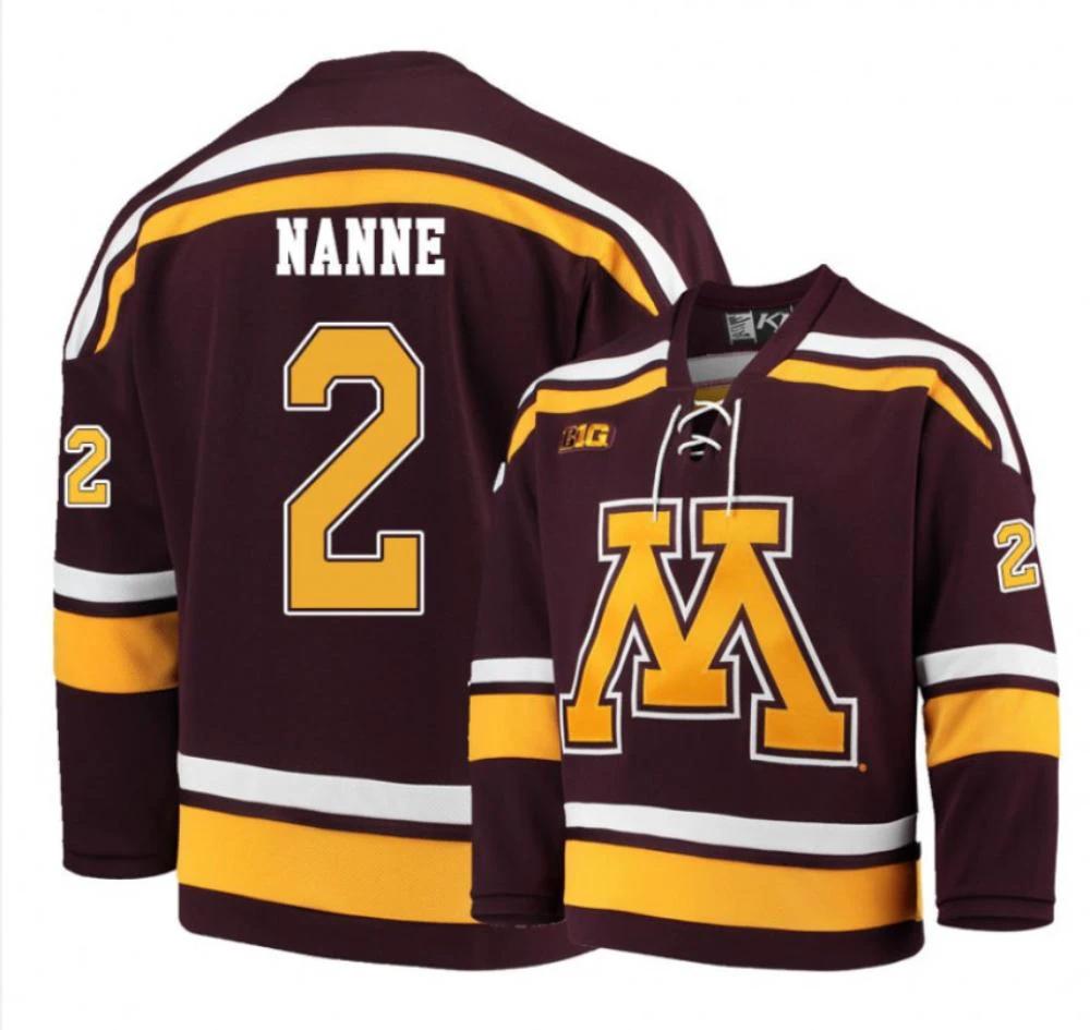 Men's Minnesota Golden Gophers #2 Tyler Nanne Hockey All Stitched Maroon Jersey by Hockey David